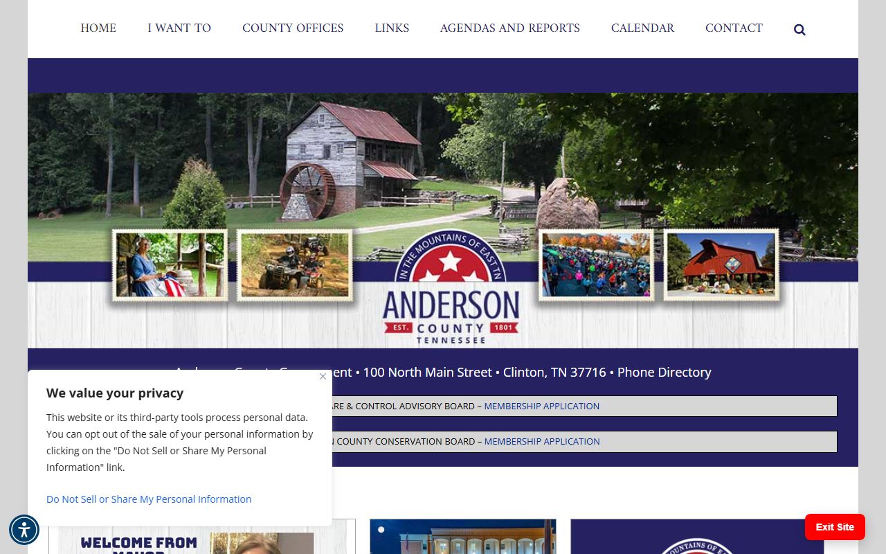 Anderson County government website for bench warrant information