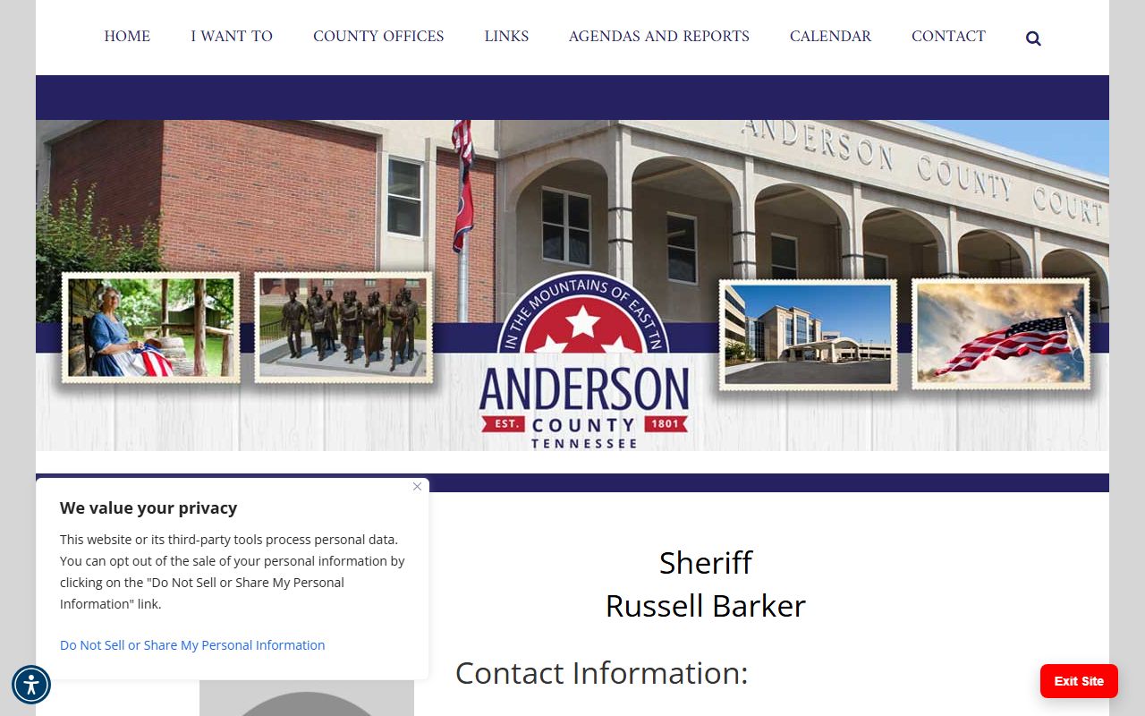 Anderson County Sheriff's Office bench warrants page