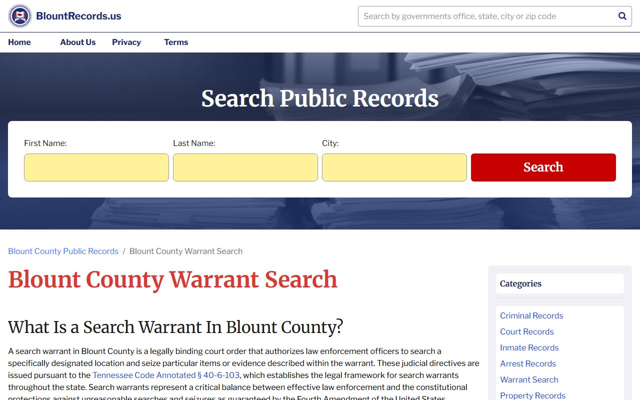 Blount County warrant search portal for bench warrants