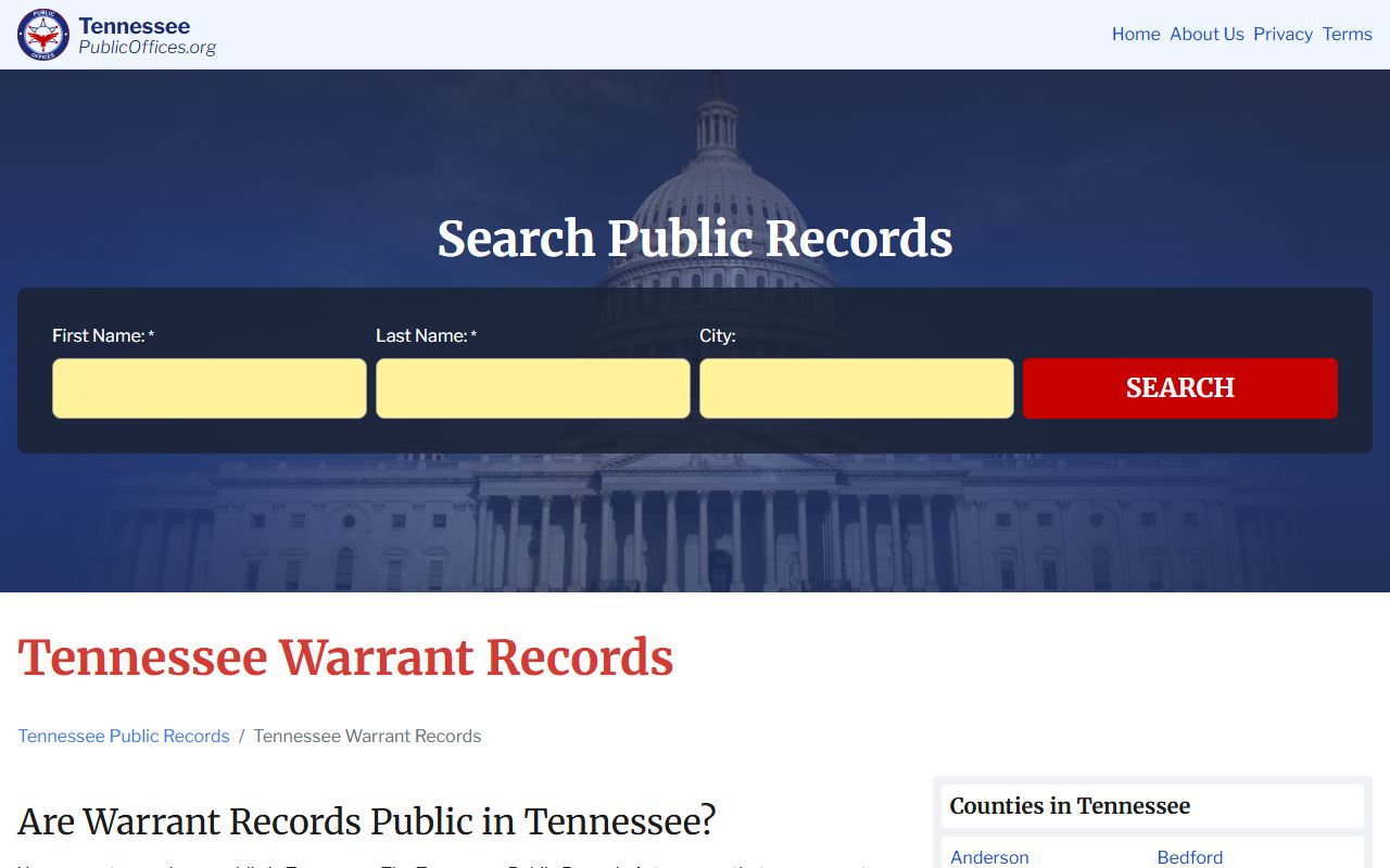 Carter County warrant records search page