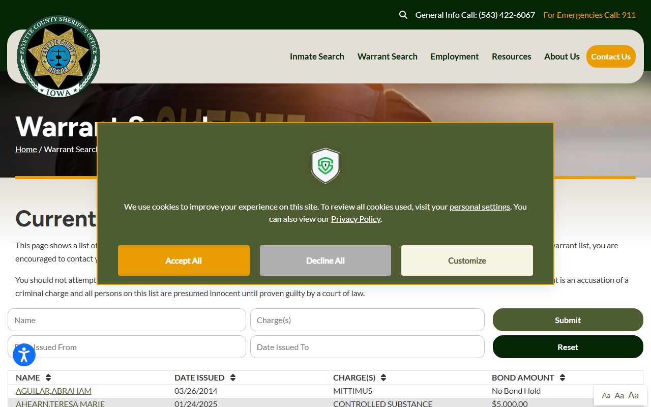 Fayette County online bench warrant search tool