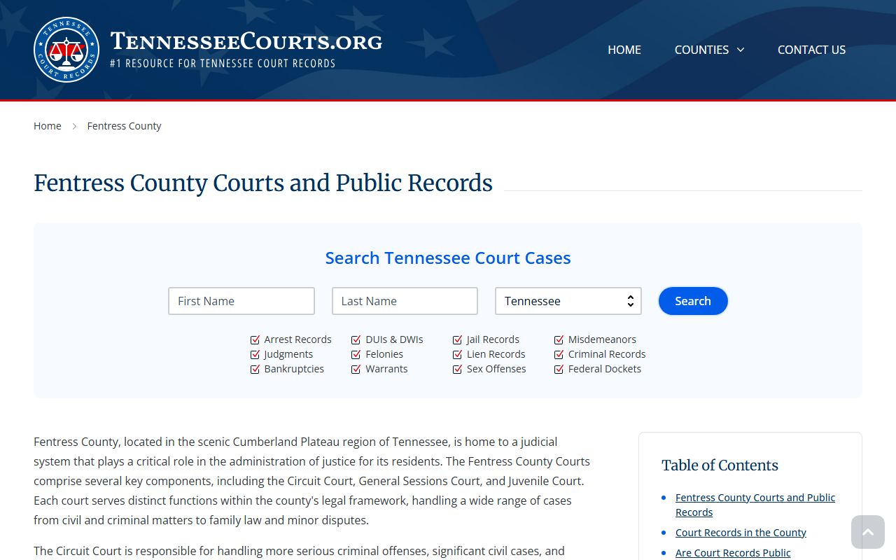 Tennessee Courts Fentress County bench warrant resources