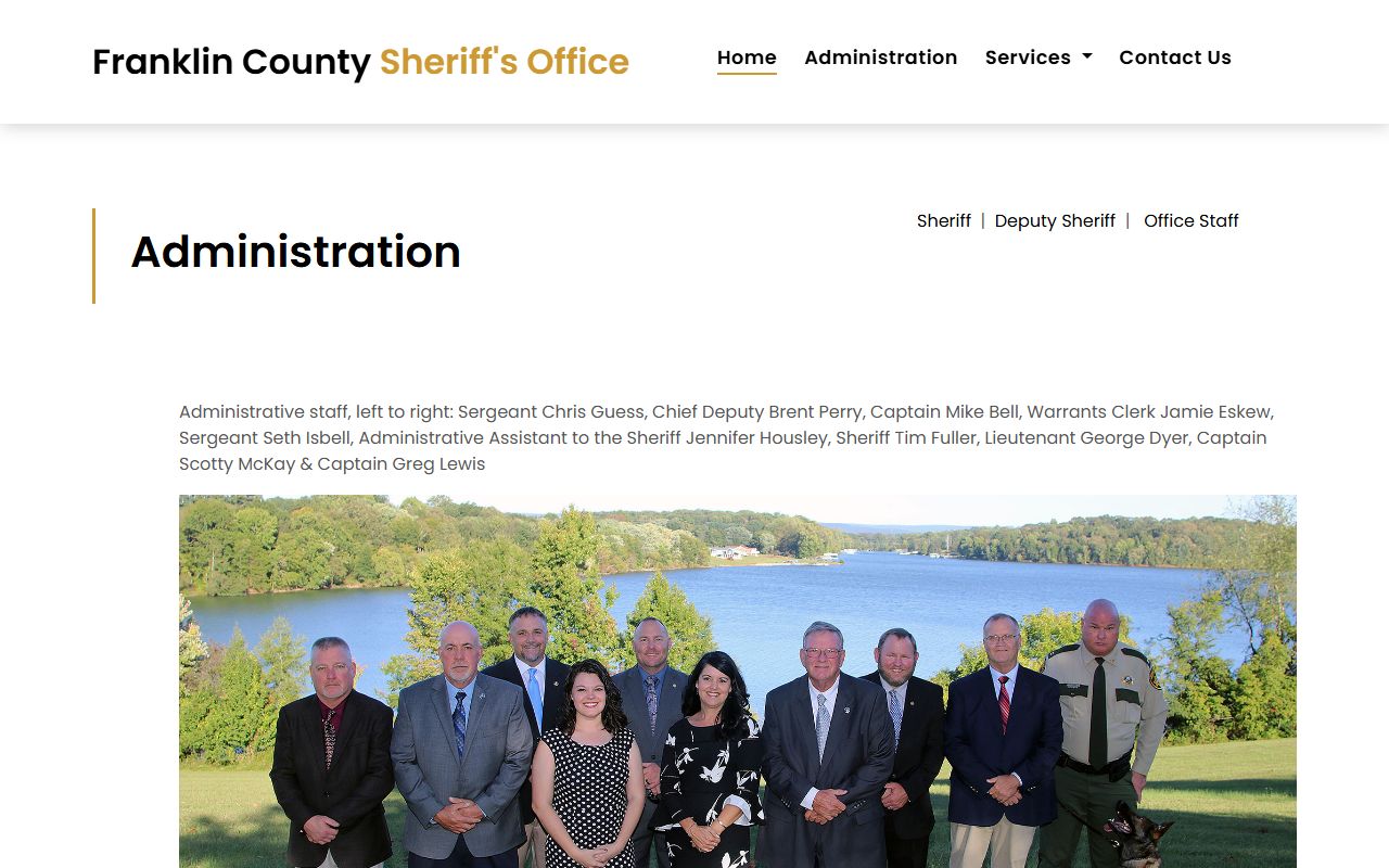 Franklin County Sheriff administration page for bench warrant staff