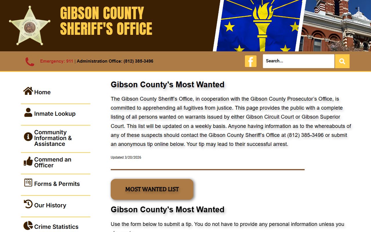 Gibson County most wanted list with bench warrant information