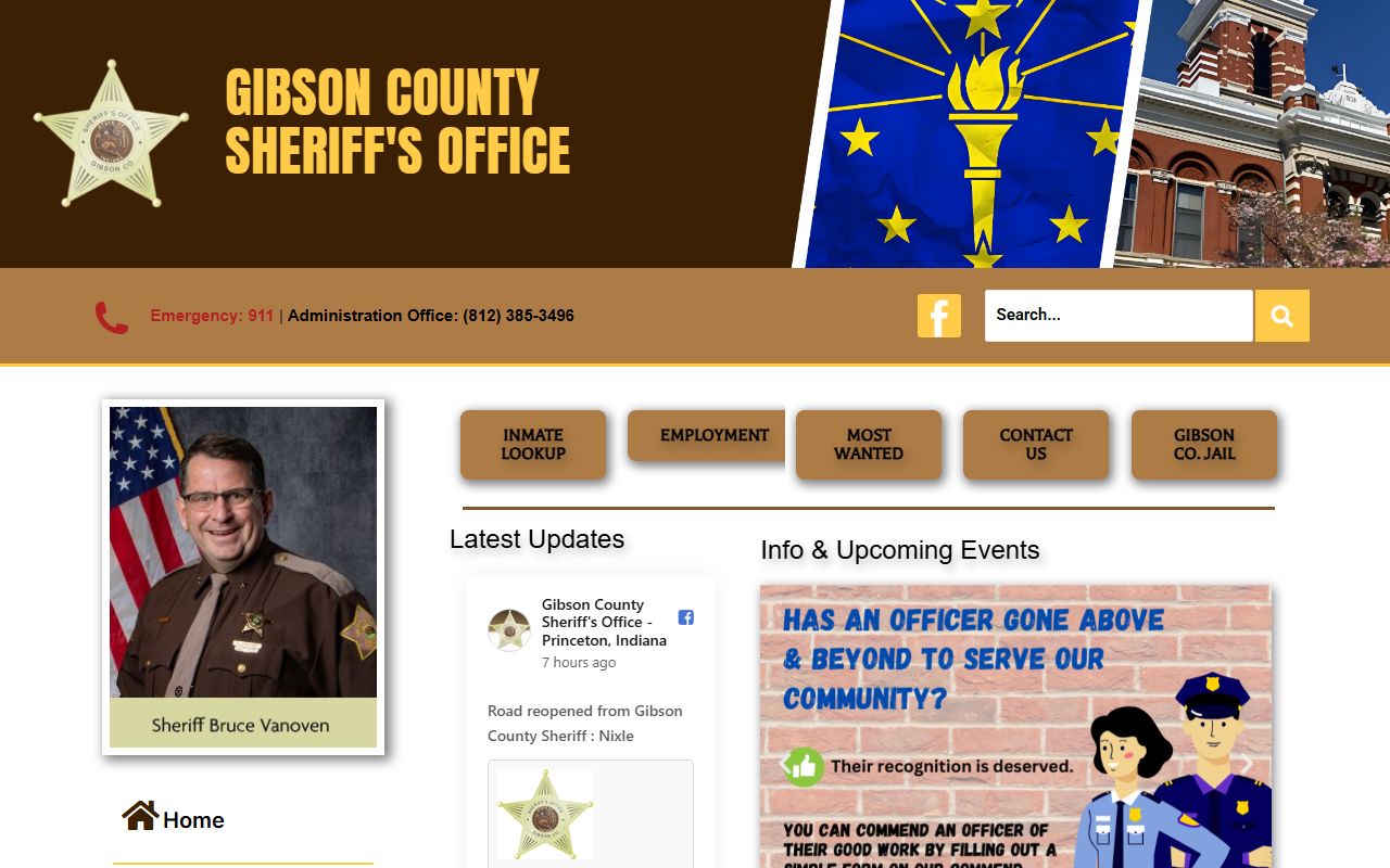Gibson County Sheriff's Office website for bench warrants