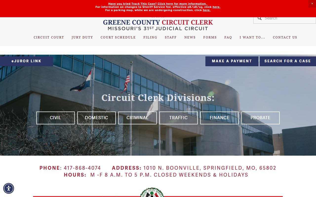 Greene County Circuit Court website for bench warrant records