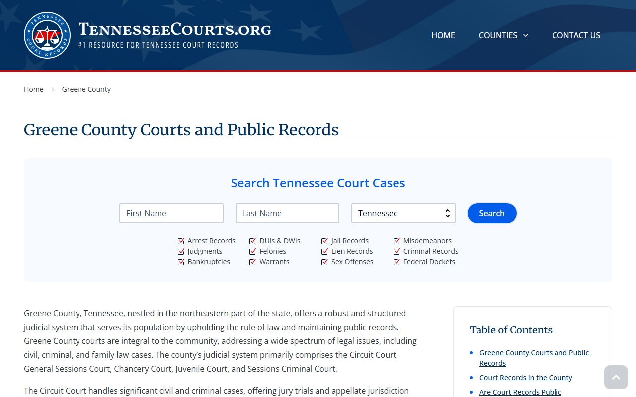 Tennessee Courts Greene County information page