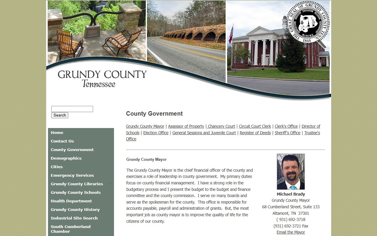 Grundy County officials page with sheriff and court clerk information