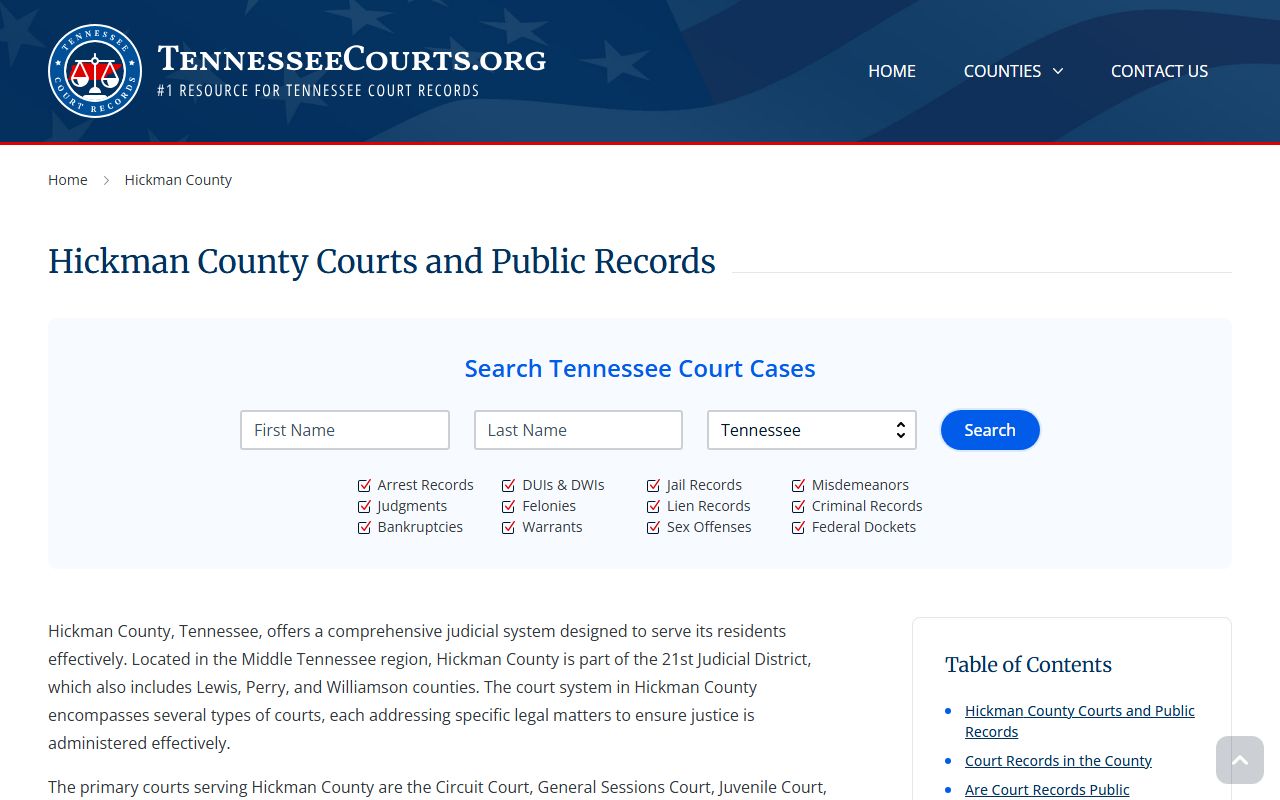 Tennessee Courts Hickman County page