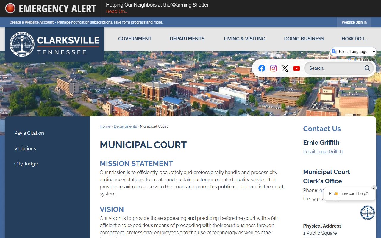 Clarksville Municipal Court bench warrants page