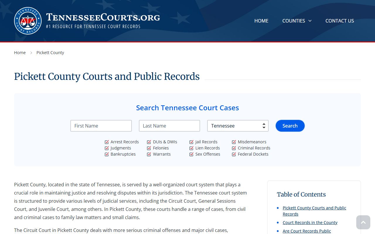 Tennessee Courts Pickett County bench warrant information