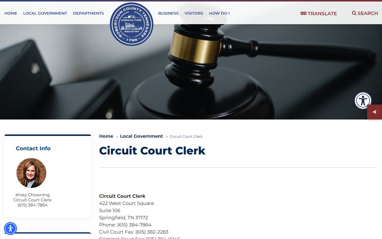 Robertson County Circuit Court Clerk bench warrant records