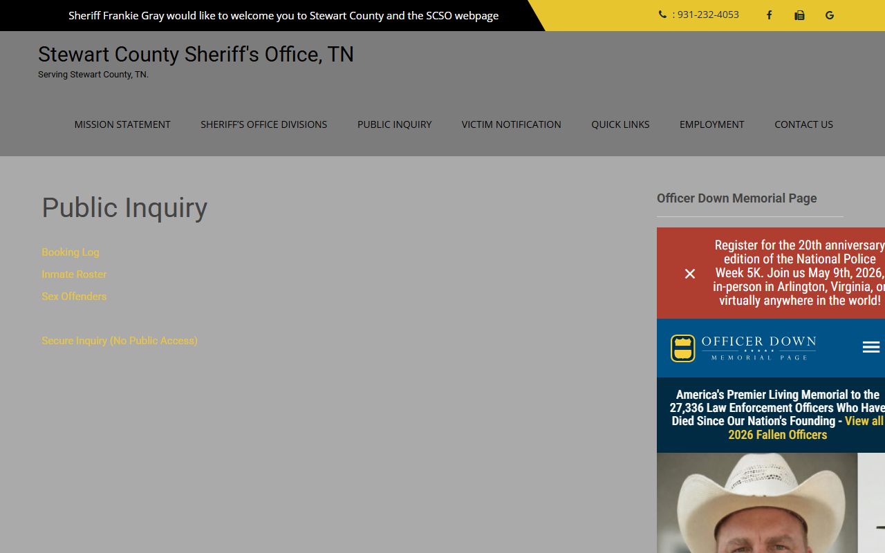 Stewart County Sheriff public inquiry system for warrant searches