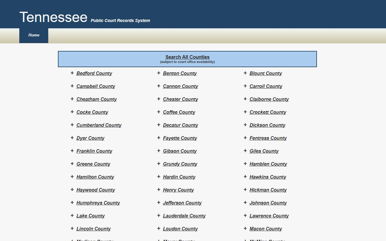 Tennessee Public Court Records Portal for bench warrant searches