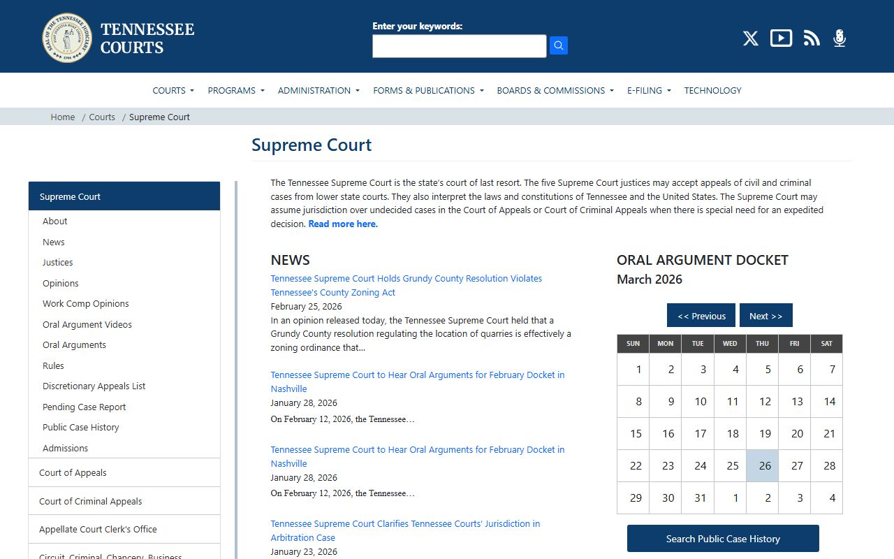 Tennessee Supreme Court rules page relevant to Cumberland County bench warrants
